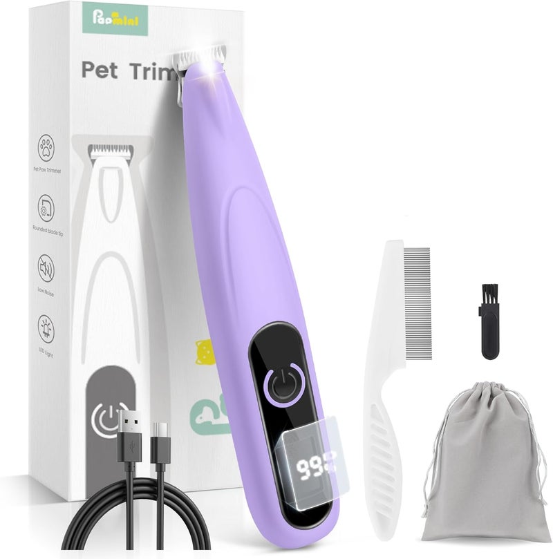 PAPMINI Dog Paw Trimmer with LED Display,35dB Ultra-Low Noise Dog Grooming Clippers,Cordless Paw Trimmers for Dog's Feet with LED Light,Type-C Rechargeable Cat Hair Trimmer for Paws, Ears, Face, Rump - Image 1